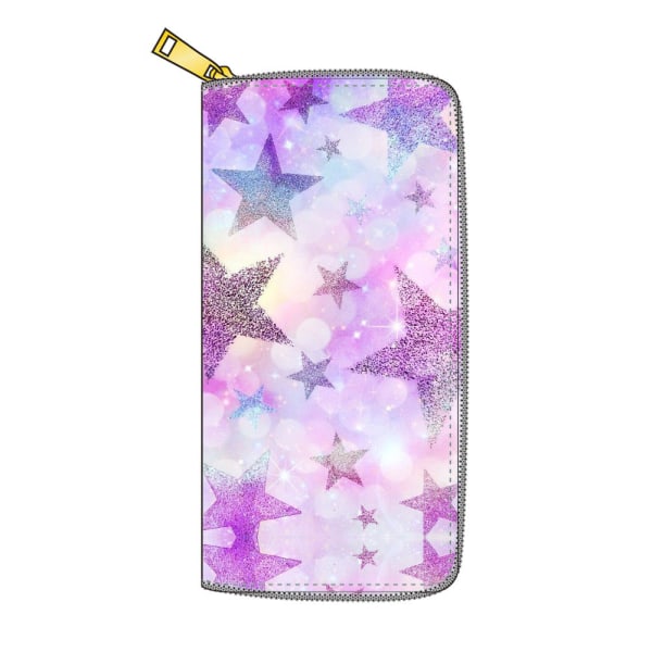 Star Pu Long Zip Soft Wallet Femtakket Star Wallet Print med lynlås Purple