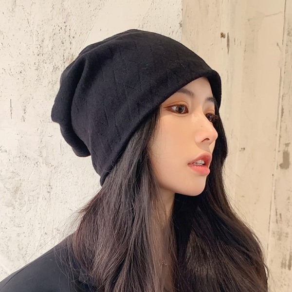 Lämmin talvi neulottu pipo hatut Naisten muoti All-Match paksu villainen korealaistyylinen laukku pään unisex Black M（55-58cm）