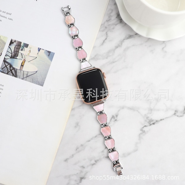 Klockarmband för Apple Watch iWatch 38/40/41/ 10:e generationen 42mm silver rosa skal