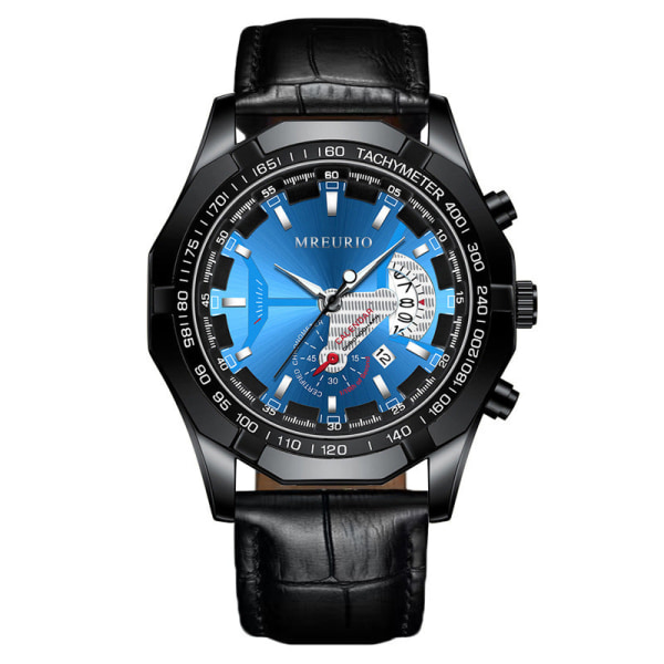 Herrklockor Large Dial Calendar Creative Fashion Herrklocka Watch Black shell and blue