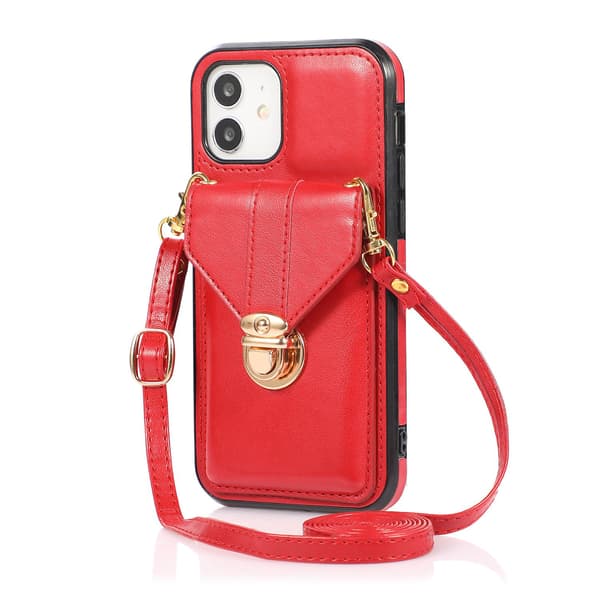 Etui til iPhone 16plus rød mode crossbody kortholder hardware