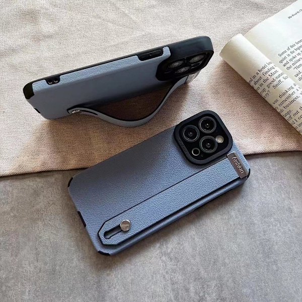 Kotelo iPhone 13 6.1 tuumalle [Yuanfeng sininen ranneke lampaannahka tekstuurilla varustettu jalusta] jalusta business anti fal
