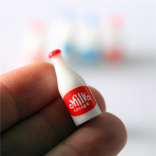 Miniature Møbler Legetøj Dukker Hus DIY Dekoration Tilbehør Mini rød og blå mælkeflaske Red