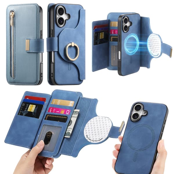 Fodral för iPhone 14plusblå magnetisk separation snabbkoppling flip