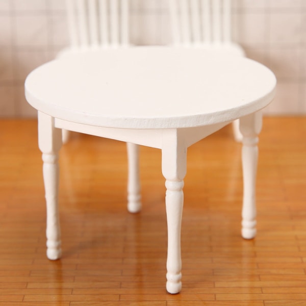 Miniatyrmöbler Leksak Doll House Gör-det-själv-dekoration Tillbehör Mini 1:12 Vit runt set White table