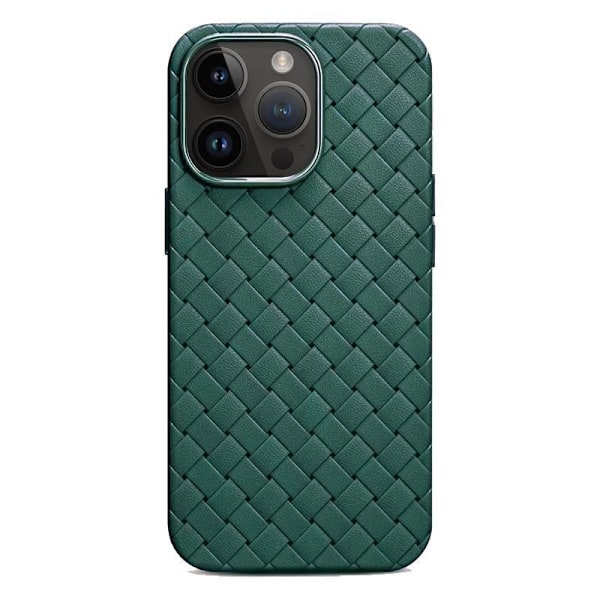 Fodral för iPhone 14pro Cangling Grön Vävd Mönster Helt Andningsbart Läder Ultratunt Mjukt