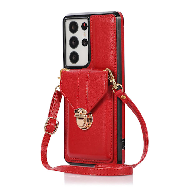 Etui til iPhone 13 6.1 rød multifunktionel mode crossbody kortholder spænde pung anti-fald spo