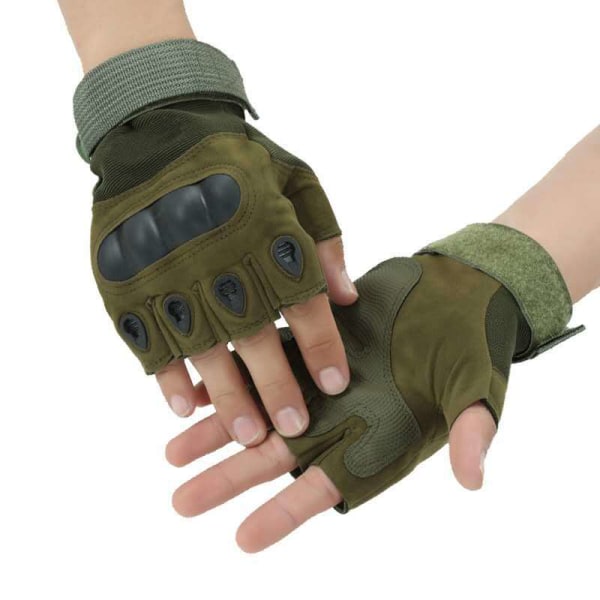 Kvinder Mænd Cykelhandsker Tactical Outdoor Riding Military Fans Anti-Cut Hard Shell Half Finger green half finger XL