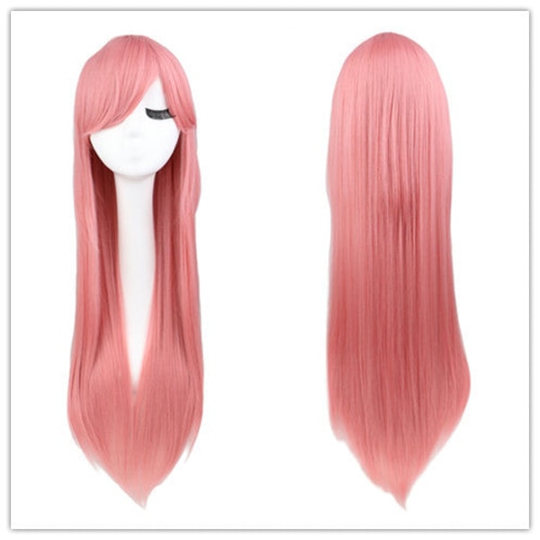80 cm langt rett hår Anime Cosplay parykk Rosa