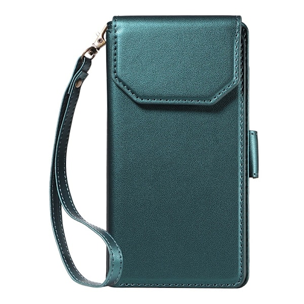 Etui til iPhone 14/13 K multi kortholder pung læder etui grøn multi kortholder solidt kort