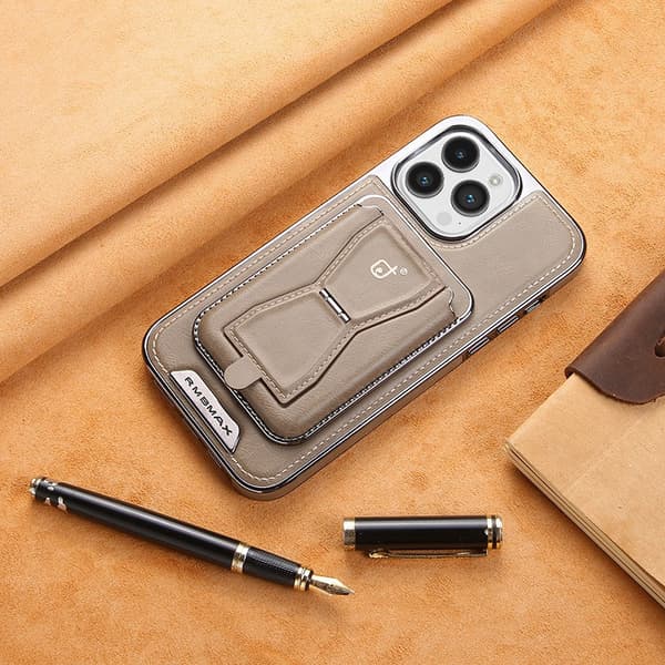 Etui til iPhone16PLUS grått kortholder magnetisk lær anti-fall