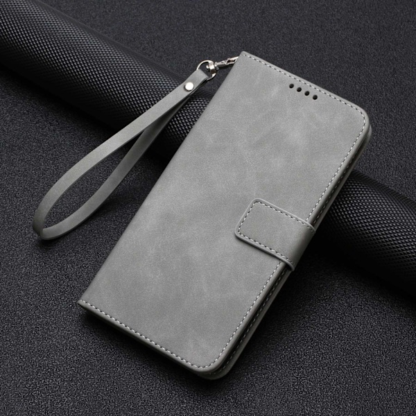 Fodral för iPhone 13 grå solid kortplats flip läderställ plånbok