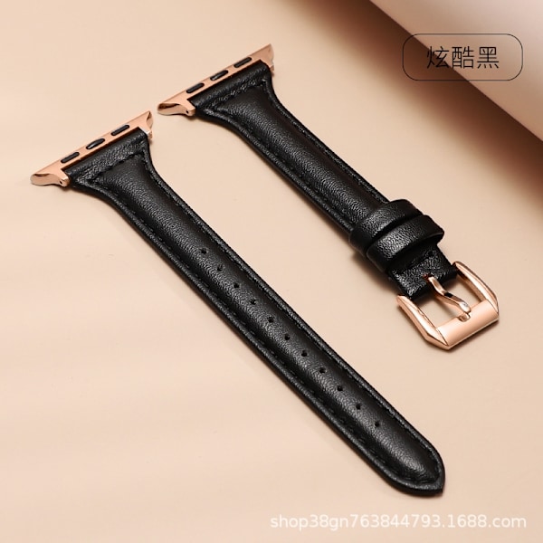 Klockarmband för Apple Watch iWatch Rakt gränssnitt 18mm PG-smal midja-cool svart-roséguld spänne