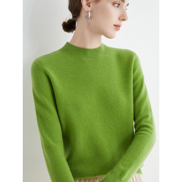 Kvinder Strik Efterår Vinter Sweater Hel Uld Halv rullekrave Front Line Beklædningsgenstande Base Pullover Fruit Green M