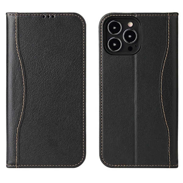Kotelo iPhone 16plus -puhelimelle, musta nahkalompakko