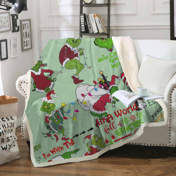 Christmas Grinch Nap Blanket Foreign Trade Blanket Sofa Cover Nap Blanket Dark green 130*150CM