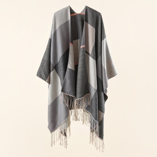 Dametørklæde sjal 2022 efterår og vinter plaid kvast varm Black and gray 153CM