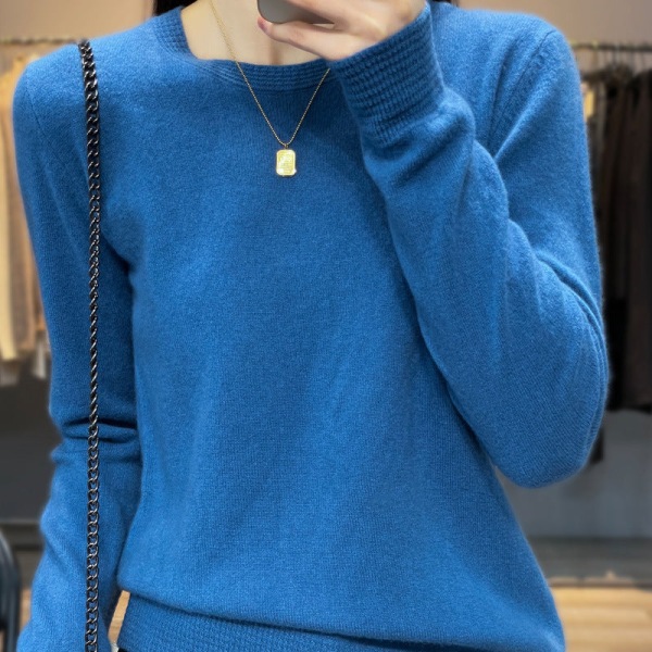 Kvinner strikkeplagg Høst Vinter Genser Crew Neck Inner Base Shirt Horse-Hoof Erme Løs Haze blue L