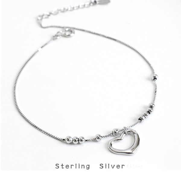 Ankels Ankel Armband Kedja Barfota Beach Foot Smycken S925 Loving Heart i Sterling Silver Enkelt Silver 925 silver