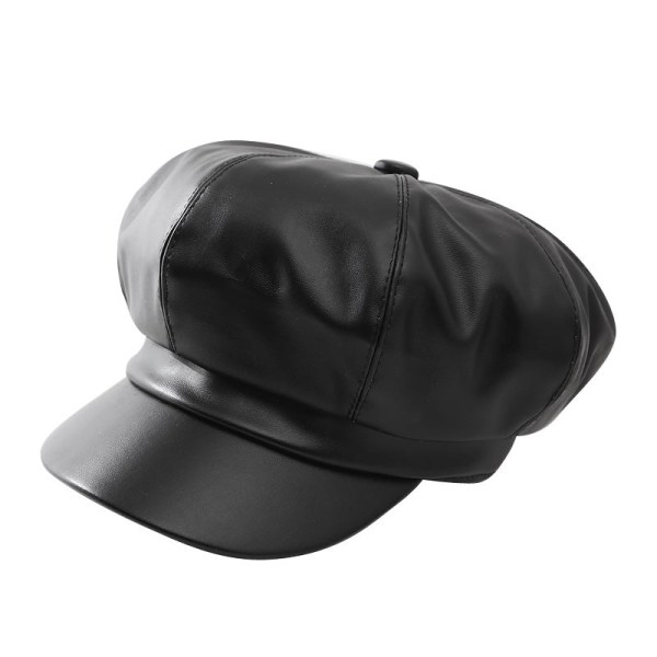 Cap 2022 syksyinen talvi nahka casual yksivärinen Black 54-58cm