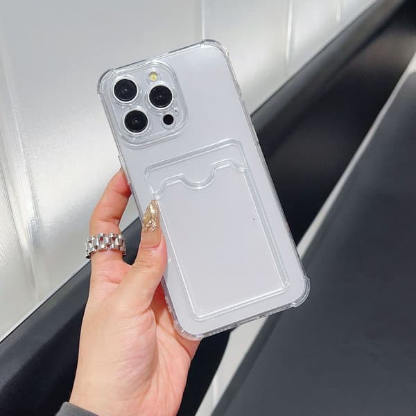 Etui til iPhone16Pro, transparent kortholder, bilder og anti-fall
