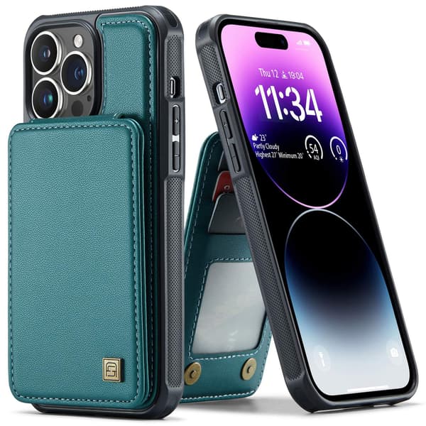 Etui til iPhone 16 blå grøn kortholder læder