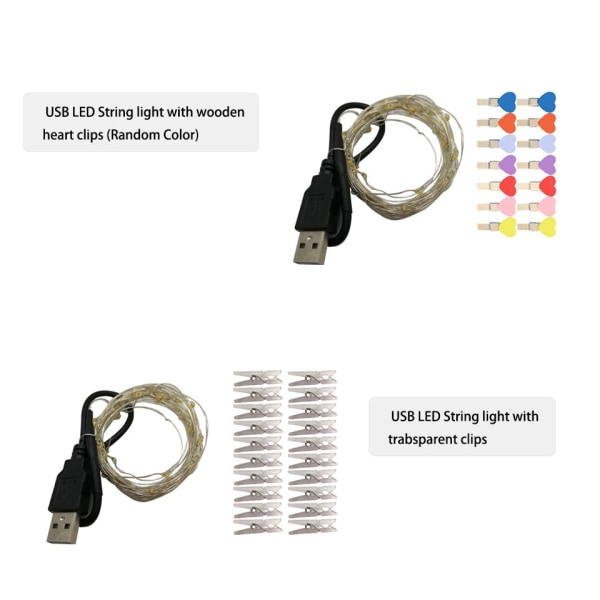 Garland Led 2M 5M 10M USB LED lysstrenge julefe lys til fotoklip String lys Batteridrevet udendørs bryllup 2M 20LEDS Warm White