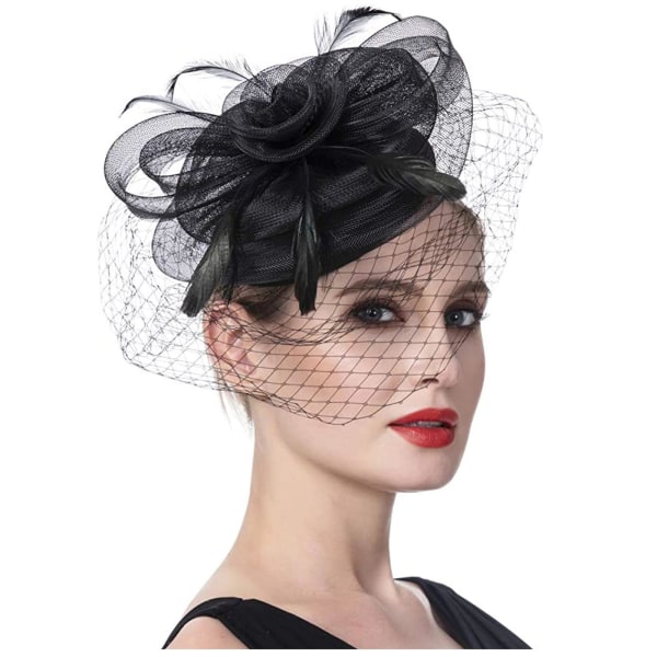 Kvinnor Flickor Mesh Fascinators Hatt Cocktailparty Pannband Huvudstycke Bröllopsmössa Navy One Size