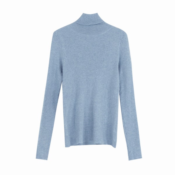 Kvinder strik efterår vinter sweater rullekrave bundskjorte langærmet slim fit indvendigt slid Light Blue 59*80*59cm