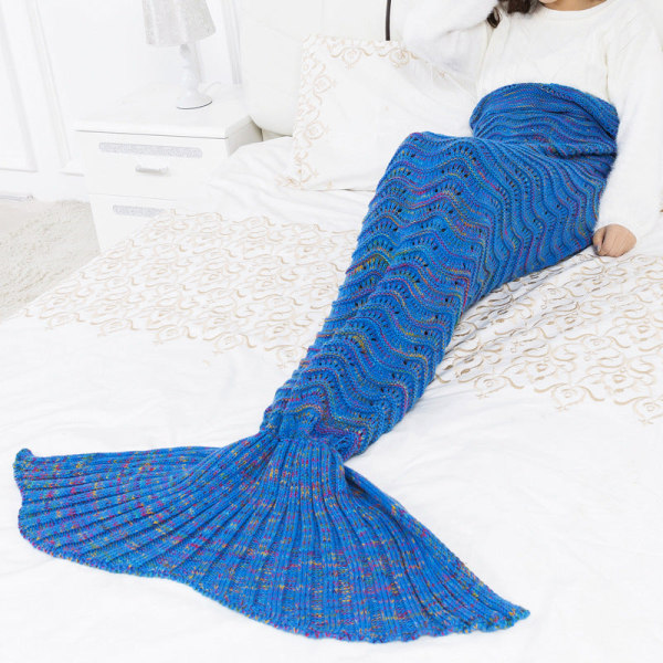 Ontto aallotettu merenneitopeitto villaneulottu sohvapäällinen cover makuupussi Sapphire Blue 180*90cm