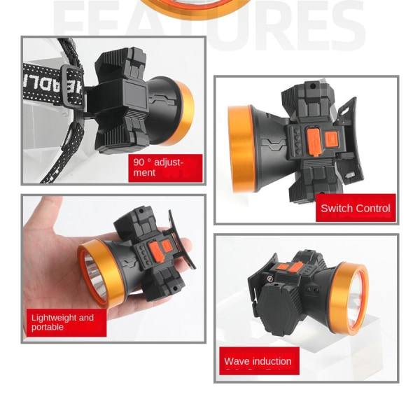 Head Light Induktio Led High Power Miner-lamppu Outdoor Vahva Kevyt Kevyt USB XPG