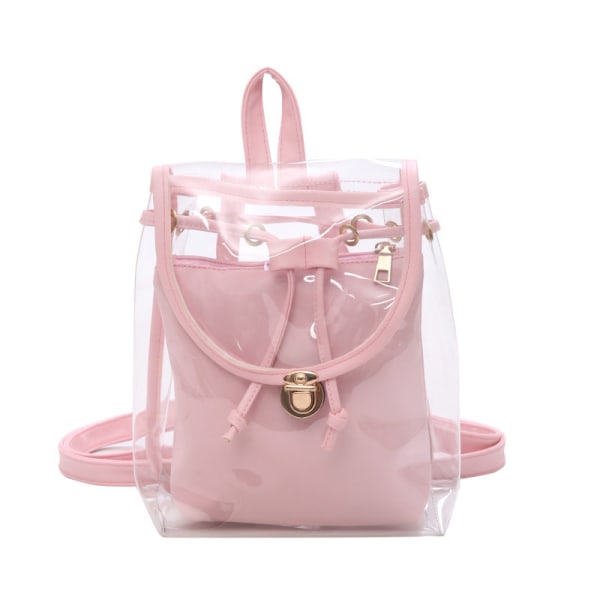 Kvinder pige rygsæk skuldertaske skoletaske Candy Color Beach Jelly Transparent Taske Casual Pink