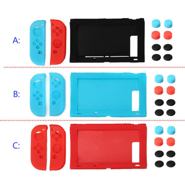 For Nintendo Switch 11-i-1 håndtak silikongummihylse Joystick Cap Host Silikonetui A blue and red