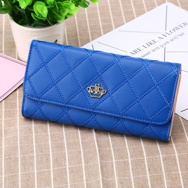 Kvinder pung møntpung piger i koreansk stil 3-foldet PU læder mode clutch lynlås krone Blue