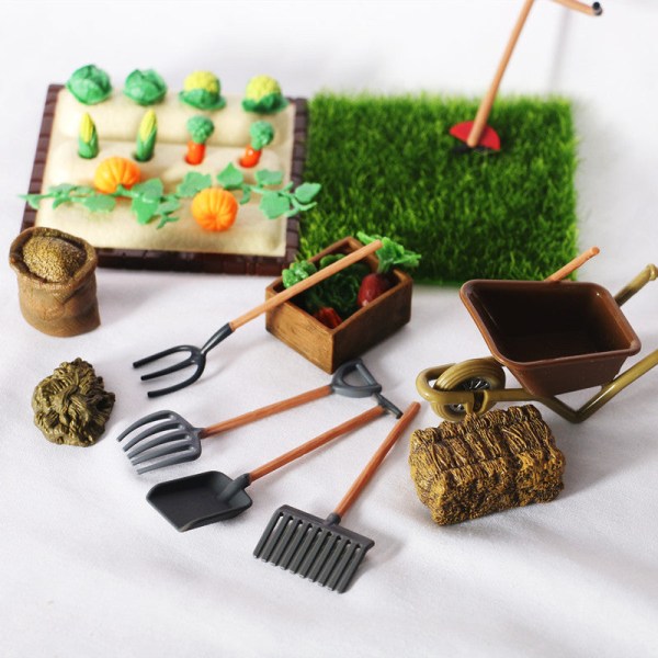 Miniatyrmøbler Leketøy Dukker Hus DIY dekorasjon Tilbehør Mini Farm Spade Shovel rake