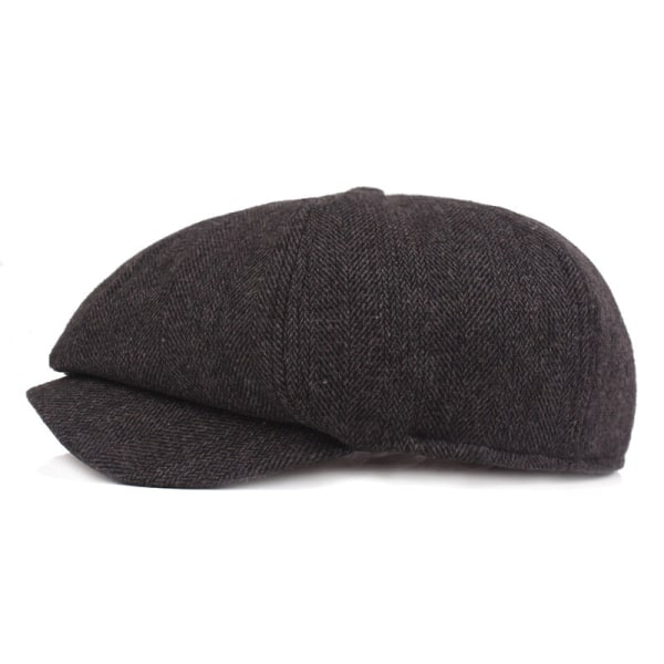 Beret Hat Herringbone Octagonal Cap Men Beret Autumn Winter Thickened Hat outside Peaked Cap Old Hat Dark gray M（56-58cm）
