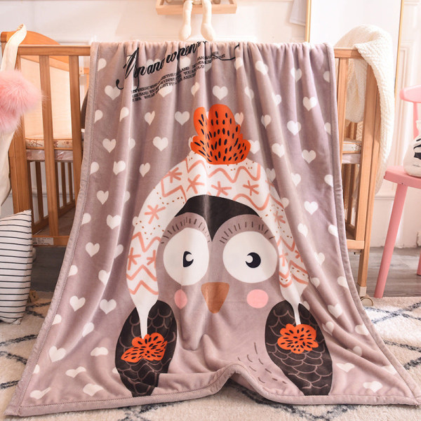 Flanell børnetæppe dobbeltlags fortykket skytæppe Cartoon Coral Fleece tæppe Love owl 100*140cm