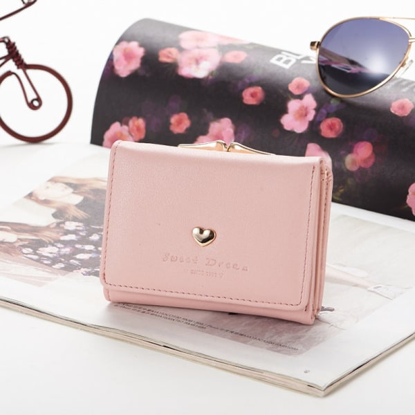 Naisten lompakko kolikkokukkaro korealainen solki, suuri kapasiteetti, pehmeä pinta, kädessä pidettävä vaihtokorttipidike Pink