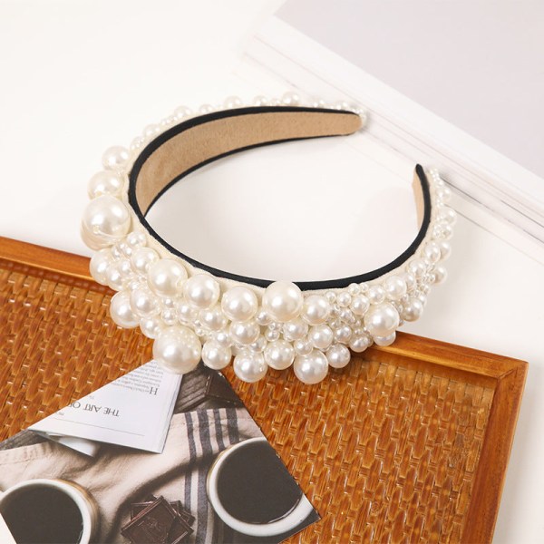 Stort Baita Fashion Pearl hodebånd, bred versjon av brudeballhodebånd White