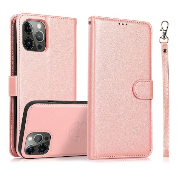 Fodral för iPhone15plus rosa 2 i 1 2 1 plånboksfodral i läder
