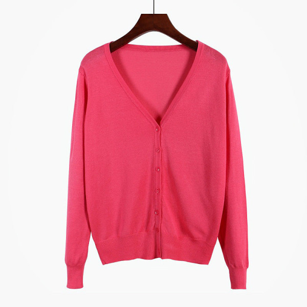 Kvinder Strik Efterår Vinter Sweater Cardigan Langærmet V-hals Aircondition skjorte Slankende Watermelon red XL