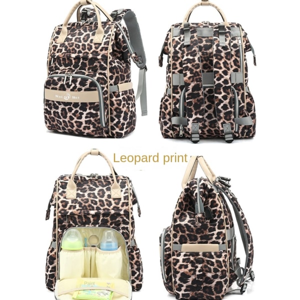 Vaippalaukut Äitilaukku Suuren kapasiteetin päivitetty vedenpitävä USB -muotireppu monitoimilaukku Leopard print