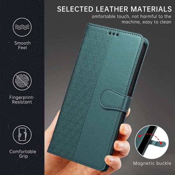 Etui til iPhone 13 Pro smaragd solid preget mote kortholder multifunksjonell