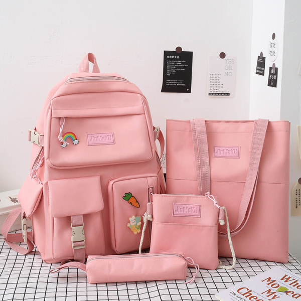 1 kpl Kouluopiskelijareppu College Bookbag Matkalaukku Neliosainen Set Tytölle Monitaskuinen Suuri kapasiteetti Pink single bag