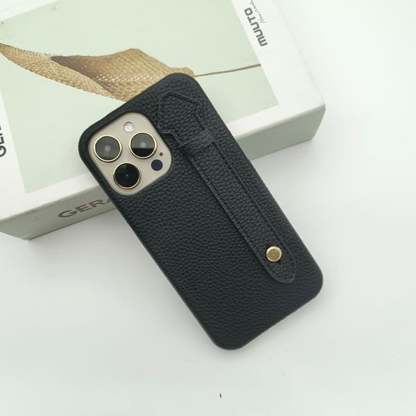 Fodral för iPhone 17 Svart Läder Handledsrem Ställ Hårt Black
