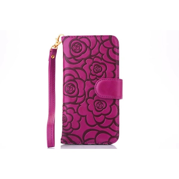 Etui til iPhone 13 Pro lilla præget kamelia læder rose