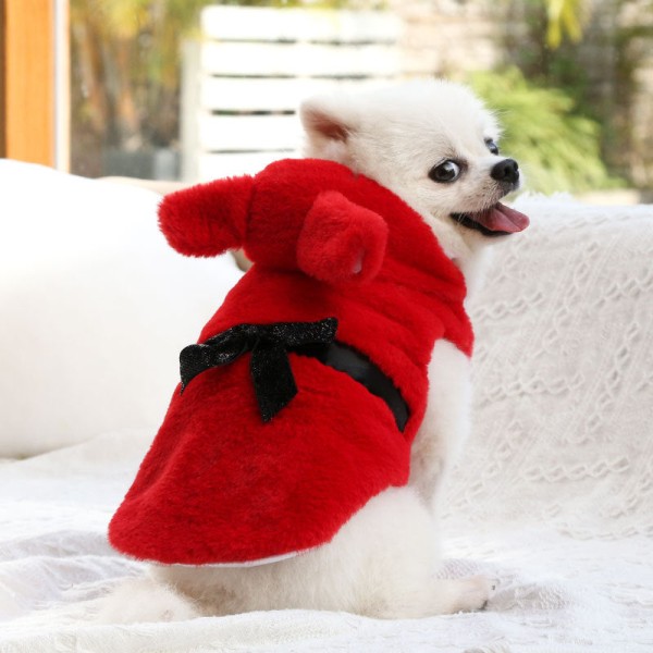 Lemmikkien vaatteet Syksy ja Talvi Uudet Koiran Kissan Vaatteet Turkistakki Rusetin koristelu Bright red l
