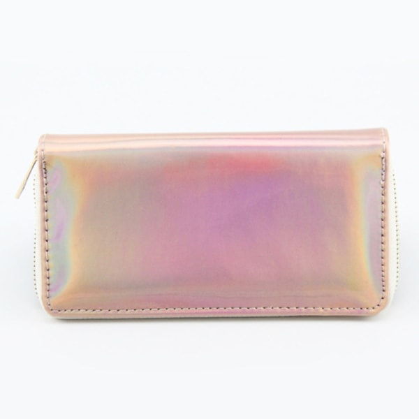 Kontrastfarge Laser Pu Lang myk lommebok Kortholder lommebok med glidelås Light Gold