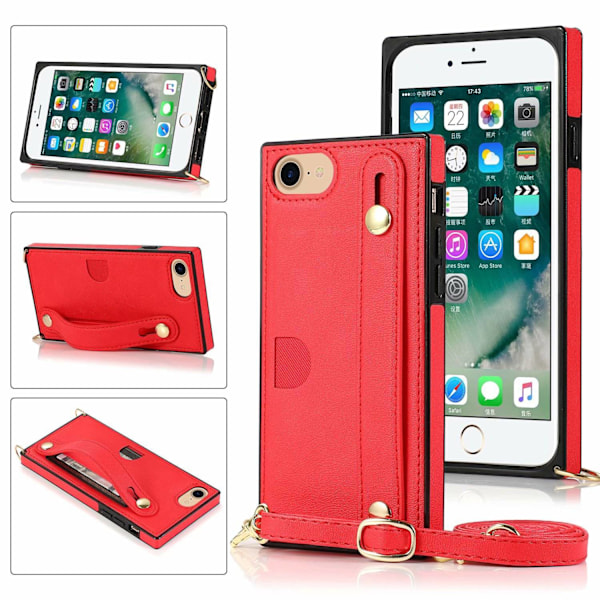 Kotelo iPhone 13 Pro Max punainen crossbody ranneke korttipidike kaulanauha paikka nahka