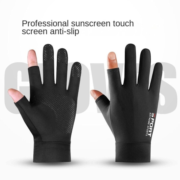 Naiset Miesten Pyöräilyhanskat Auringonsuoja Ice Silk Anti-Slip Dew Kaksi sormea Three-finger Gray Average Size